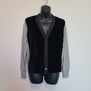 J Crew Harlow cardigan sweater Small Black Velvet Gray Merino Wool